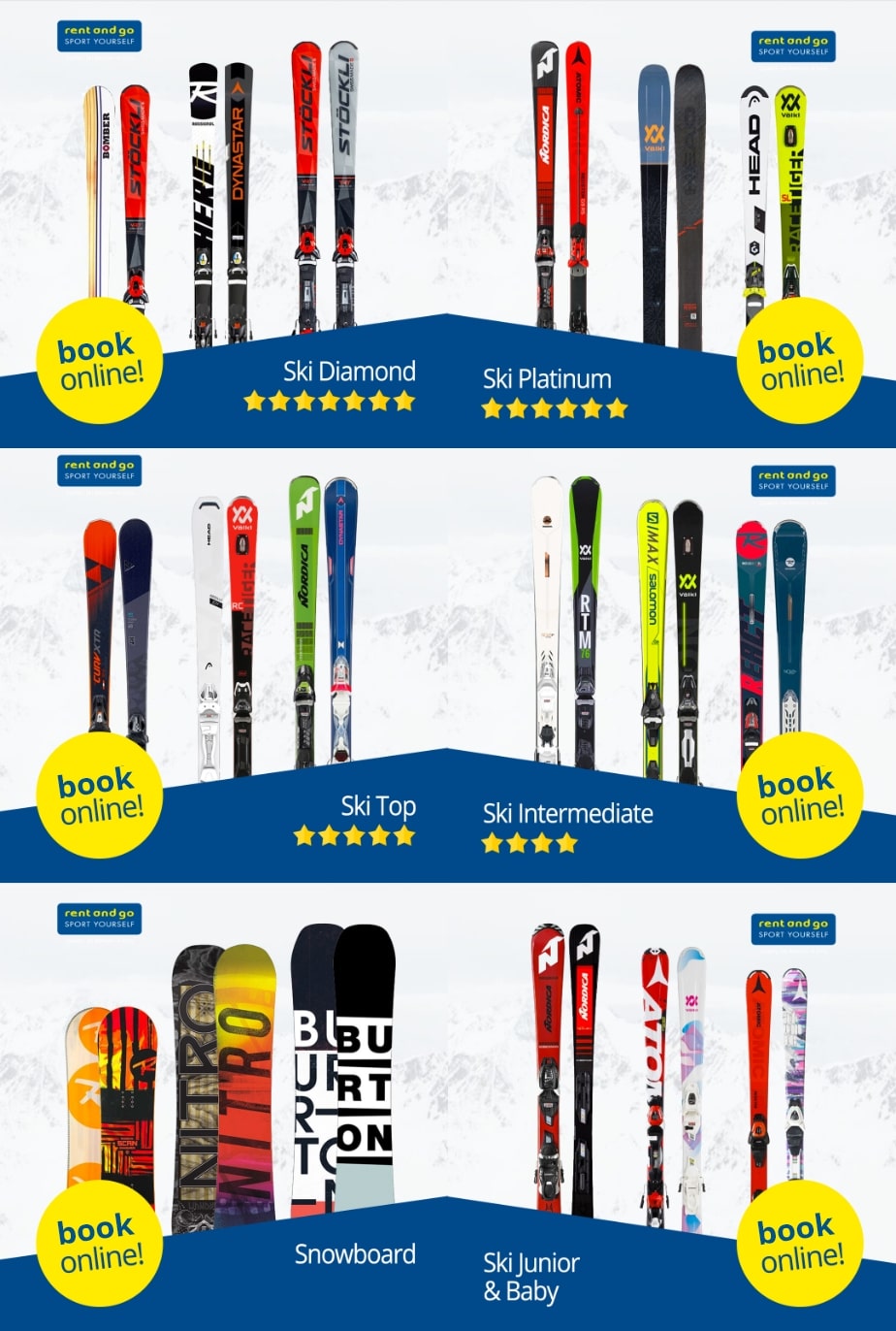book your ski rental online in Italy with rent and go