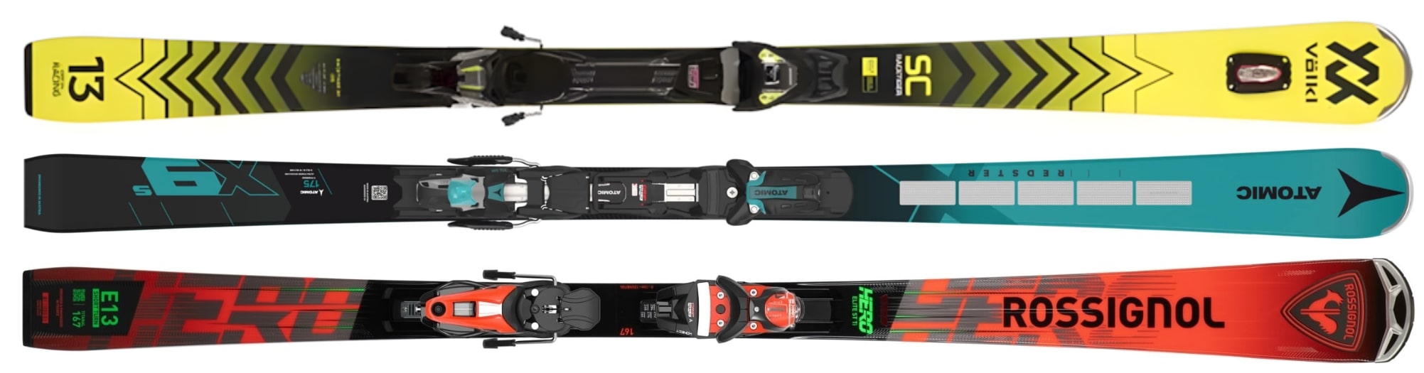 Ski Diamond - Atomic G9, S9, X9S. Völkl Racetiger RC, SC. Rossignol Hero Elite LT Ti, ST Ti. Nordica Dobermann. Salomon SMAX