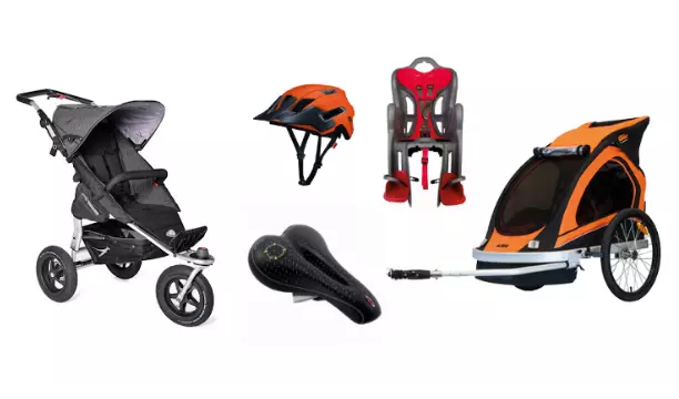 Trekking-Kinderwagen, Kindersitze, Helme, Anhänger und weiteres Zubehör zum Verleih für Radausflüge
